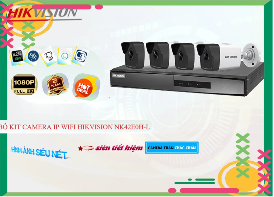 Bộ Kit 4 Camera IP Hikvision NK42E0H-L,NK42E0H-L Giá Khuyến Mãi, Ip POE Sắc Nét NK42E0H-L Giá rẻ,NK42E0H-L Công Nghệ