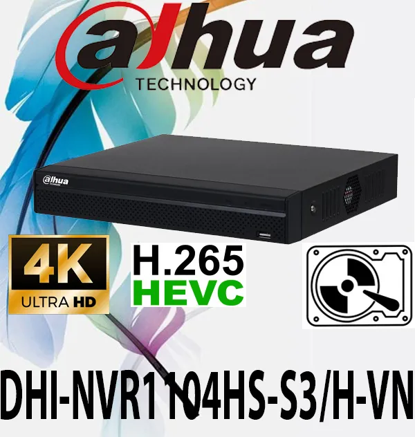 Đầu ghi DHI-NVR1104HS-S3/H-VN Ultra 4k, IP, SMD plus, 1HDD, 6TB.