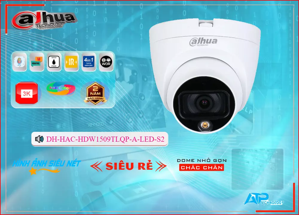 Camera Dome Dahua DH-HAC-HDW1509TLQP-A-LED-S2 Ghi Âm,DH-HAC-HDW1509TLQP-A-LED-S2 Giá Khuyến Mãi, HD