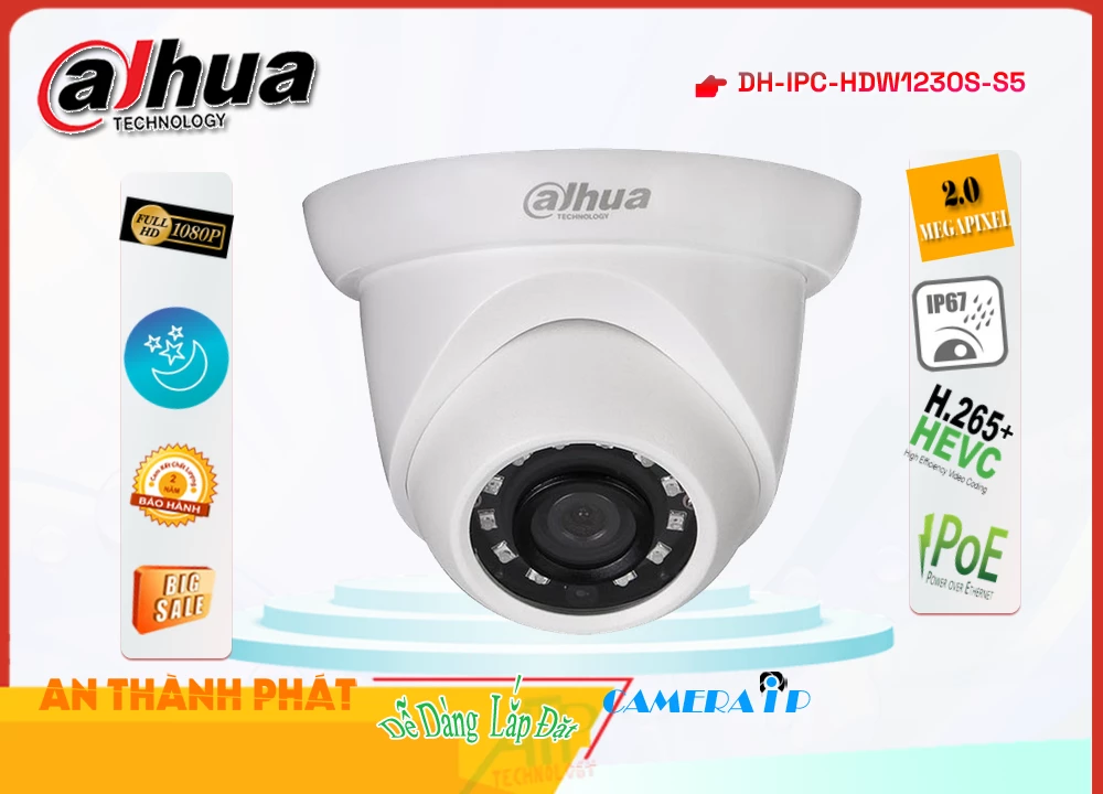 Camera Dahua DH-IPC-HDW1230S-S5,DH-IPC-HDW1230S-S5 Giá Khuyến Mãi, IP POEDH-IPC-HDW1230S-S5 Giá rẻ,DH-IPC-HDW1230S-S5