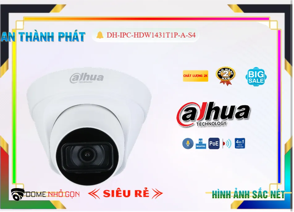 DH IPC HDW1431T1P A S4,Camera Dahua DH-IPC-HDW1431T1P-A-S4,Chất Lượng DH-IPC-HDW1431T1P-A-S4,Giá Công Nghệ POE