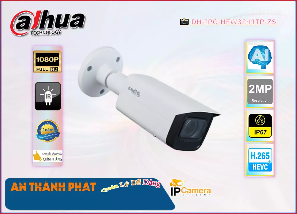 Camera IP Dahua DH-IPC-HFW3241TP-ZS,DH-IPC-HFW3241TP-ZS Giá Khuyến Mãi, Ip POE Sắc Nét DH-IPC-HFW3241TP-ZS Giá