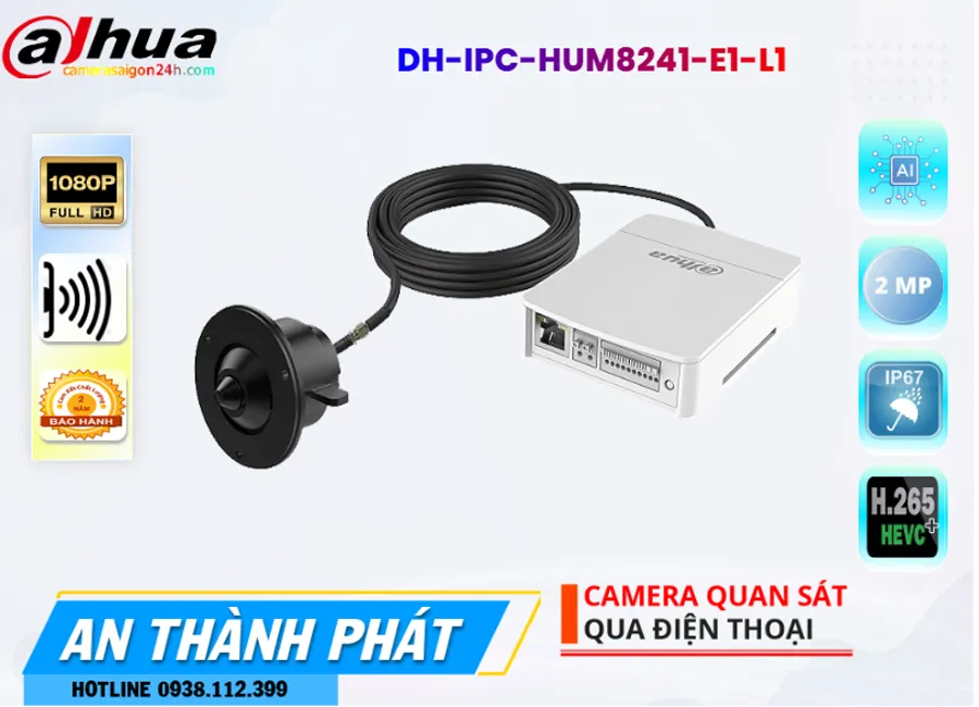 Camera Dấu Kín Dahua DH-IPC-HUM8241-E1-L1,DH-IPC-HUM8241-E1-L1 Giá Khuyến Mãi, Cấp Nguồ Qua Dây Mạng