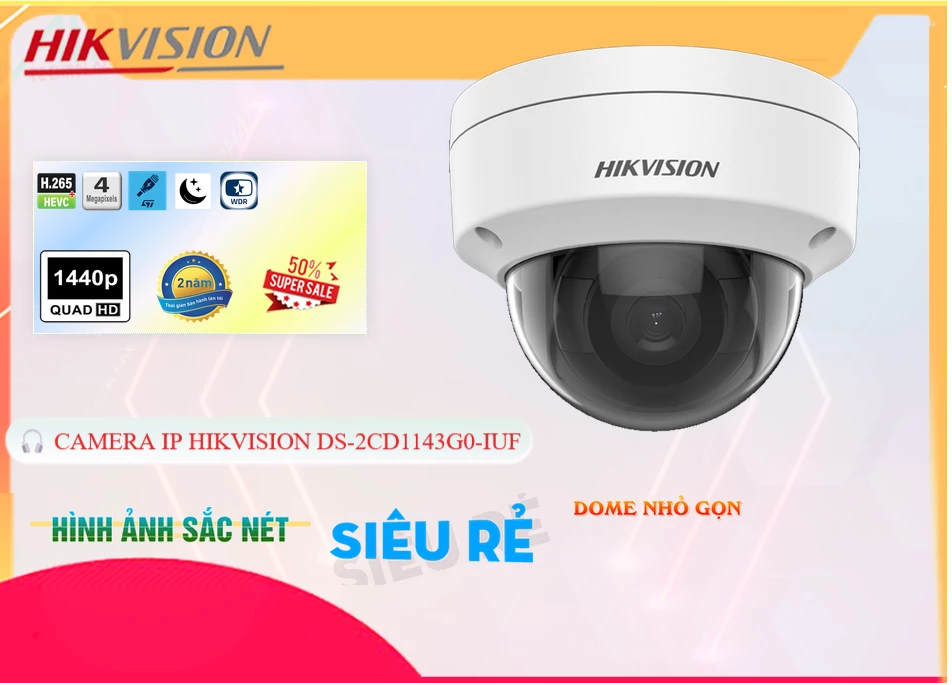 Camera Ghi Âm Hikvision DS-2CD1143G0-IUF,DS-2CD1143G0-IUF Giá Khuyến Mãi, Ip POE Sắc Nét DS-2CD1143G0-IUF Giá