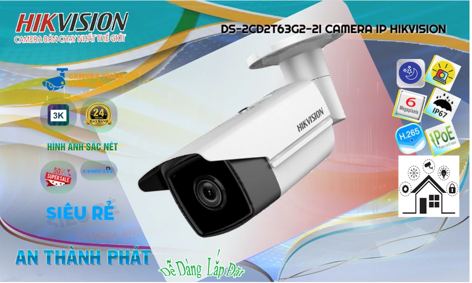 Camera Hikvision Với giá cạnh tranh DS-2CD2T63G2-2I