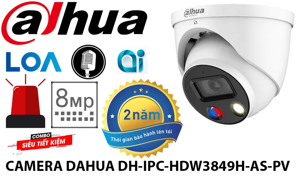Camera Dahua, Ultra 4k, IP, CMOS, Full Color 30m, Chống Ngược Sáng DWDR 120db, Hồng Ngoại Smart IR, Thu âm