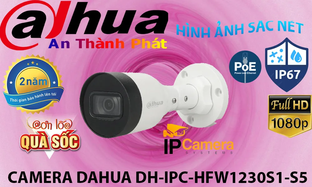 	Camera Dahua, FULL HD 1080P, IP POE, CMOS, Hồng Ngoại 30m, Cân Bằng Ánh Sáng BLC